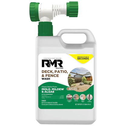 RMR Deck Patio & Fence Wash - Commercial-Grade Outdoor Stain Remover for Mold Mildew and Algae 64 Ounce Bottle with Hose-End Adapter