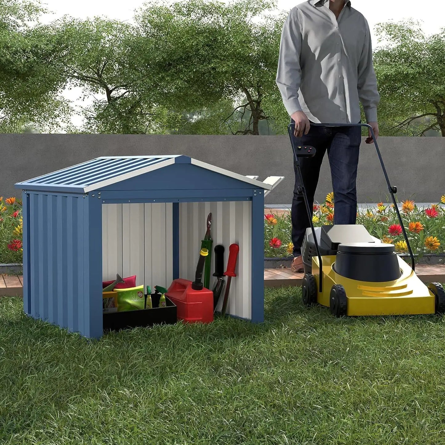 Metal Outdoor Small Storage Shed 3FT X 3FT, Steel Utility Tool Shed Storage House, Metal Sheds Outdoor Storage For Garden Patio Lawn,Blue