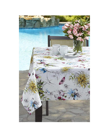 Benson Mills Spillproof Floral Spring/Summer Heavyweight Fabric Indoor Outdoor Tablecloth Outdoor Table Cloth for Rectangle Tables Picnic/Patio Table Covers (Blooming Floral 60" X 104" Rectangular)