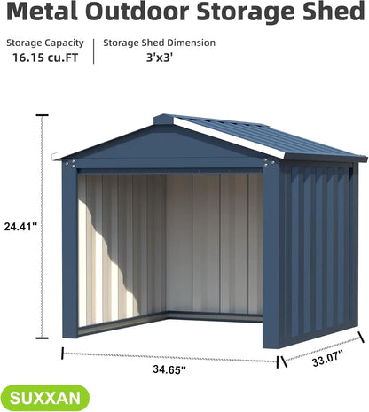 Metal Outdoor Small Storage Shed 3FT X 3FT, Steel Utility Tool Shed Storage House, Metal Sheds Outdoor Storage For Garden Patio Lawn,Blue
