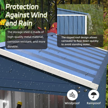 Metal Outdoor Small Storage Shed 3FT X 3FT, Steel Utility Tool Shed Storage House, Metal Sheds Outdoor Storage For Garden Patio Lawn,Blue