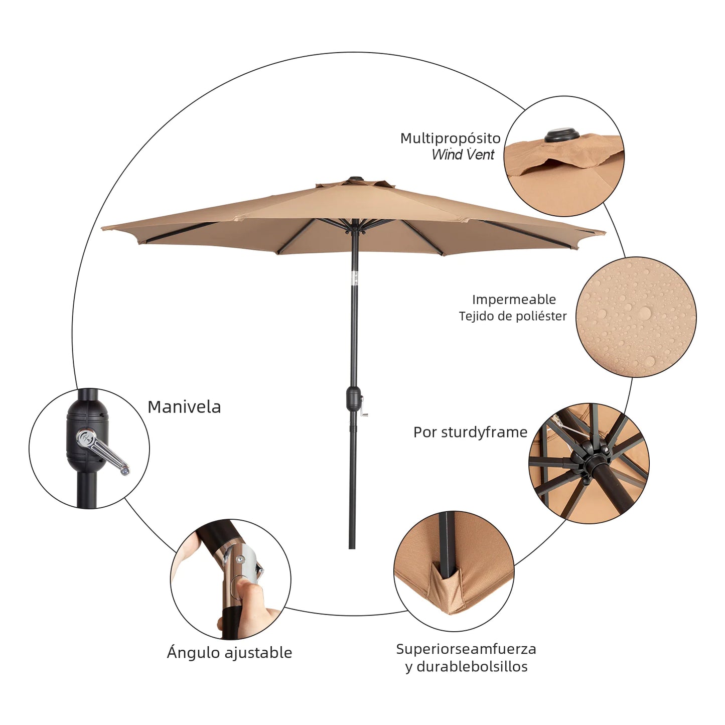 Outdoor Patio Umbrella with Tilting Center Pole